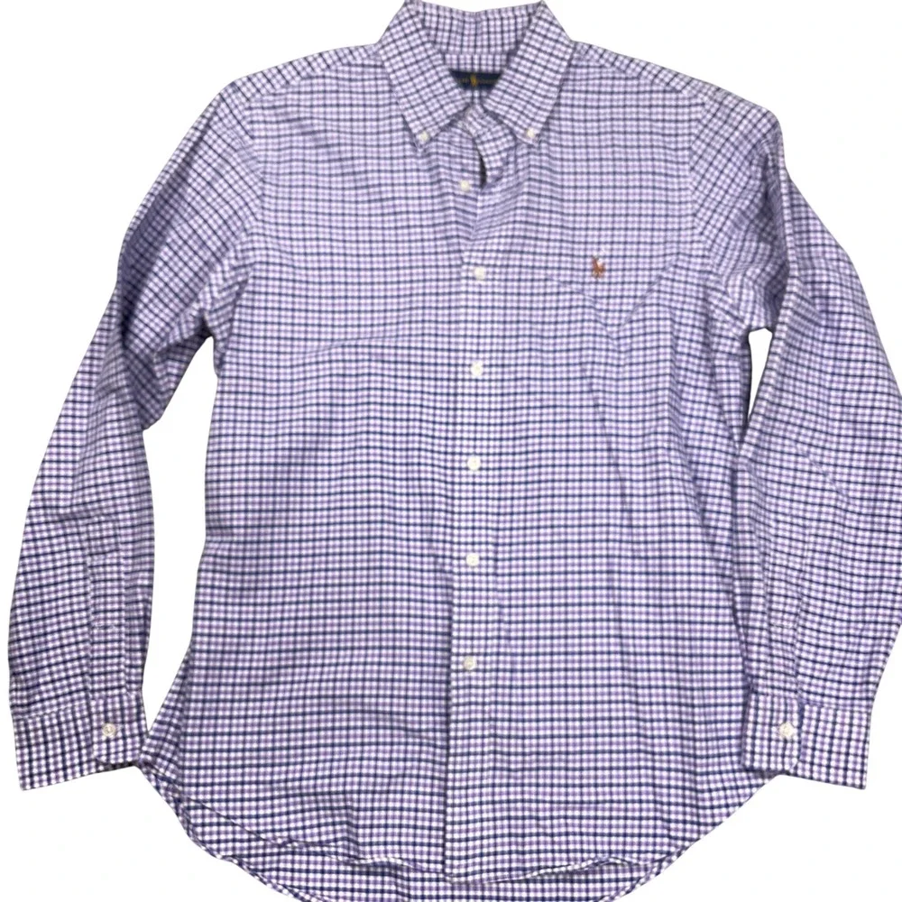 Ralph Lauren Mens Men Purple Gingham Check Cotton Long Sleeve Preppy Classic